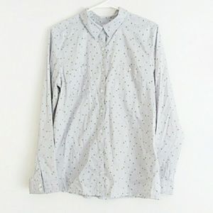 Caslon Light Grey button down top With Green Confetti Print Size Large